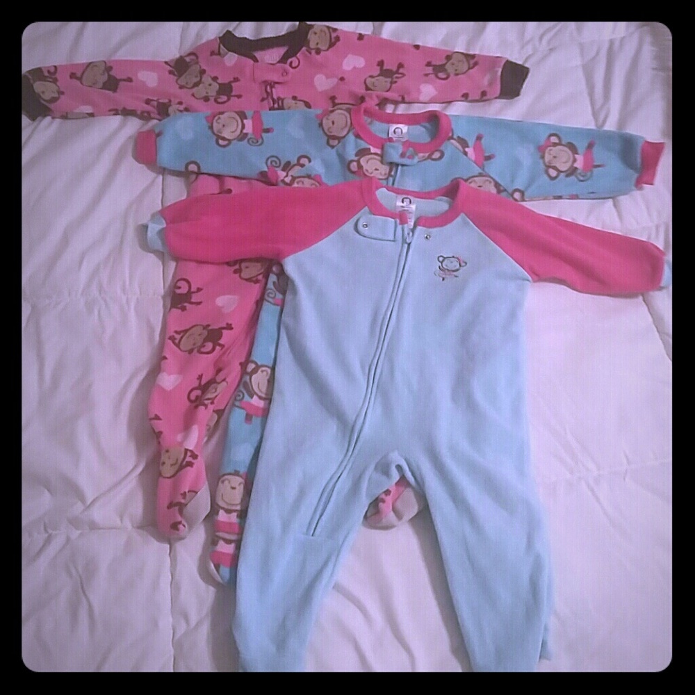 Girls 18m fleece sleeper pajamas lot of 3